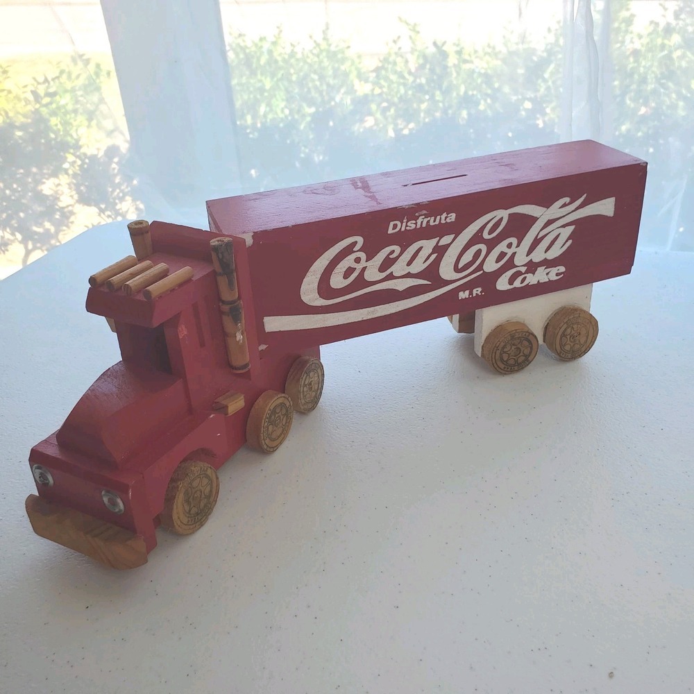 Coca Cola wooden truck‎ 18" red savings piggy bank handmade